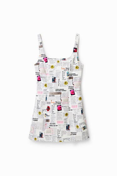 Short strappy newspaper dress | Desigual