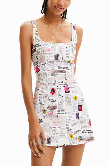 Short strappy newspaper dress | Desigual