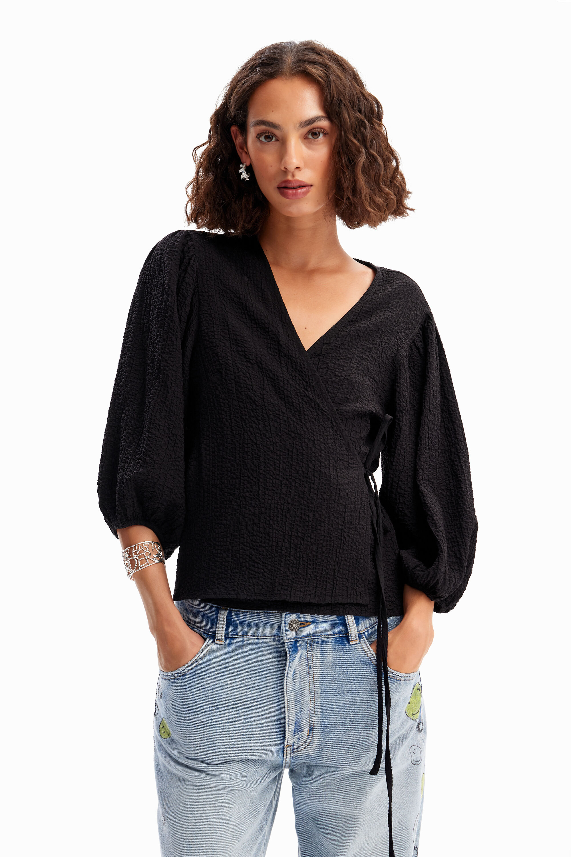 V neck wrap blouse discount