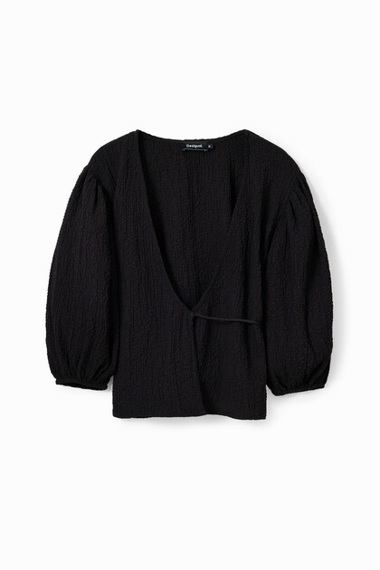 Textured wrap blouse