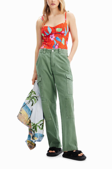 Tropische en korsetachtige body met schouderbandjes | Desigual