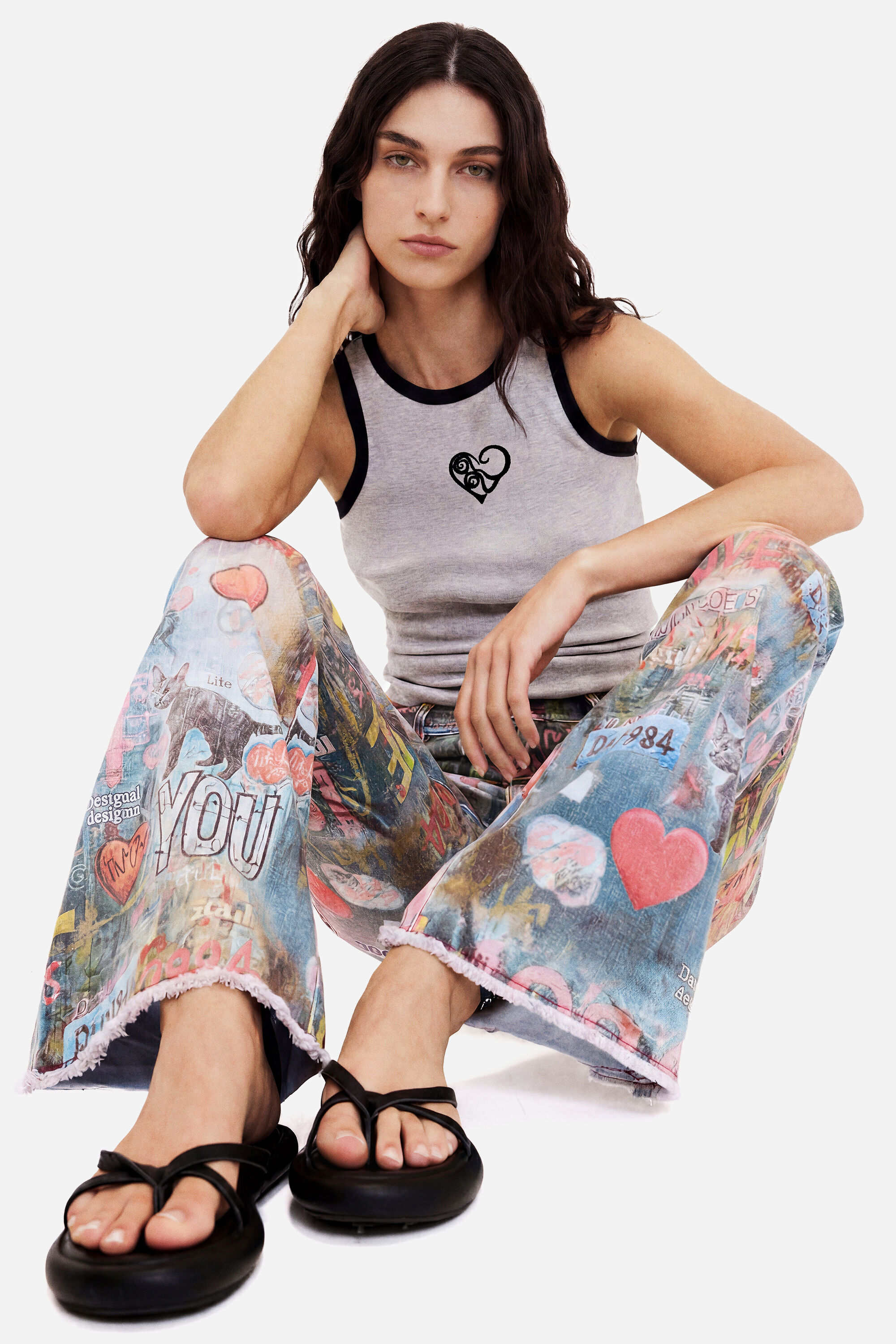 Desigual Vrouw Blauw Flared Spijkerbroek Met Print, Dames, Katoen, 38