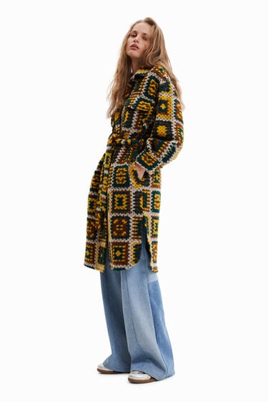 Crochet-effect long coat | Desigual