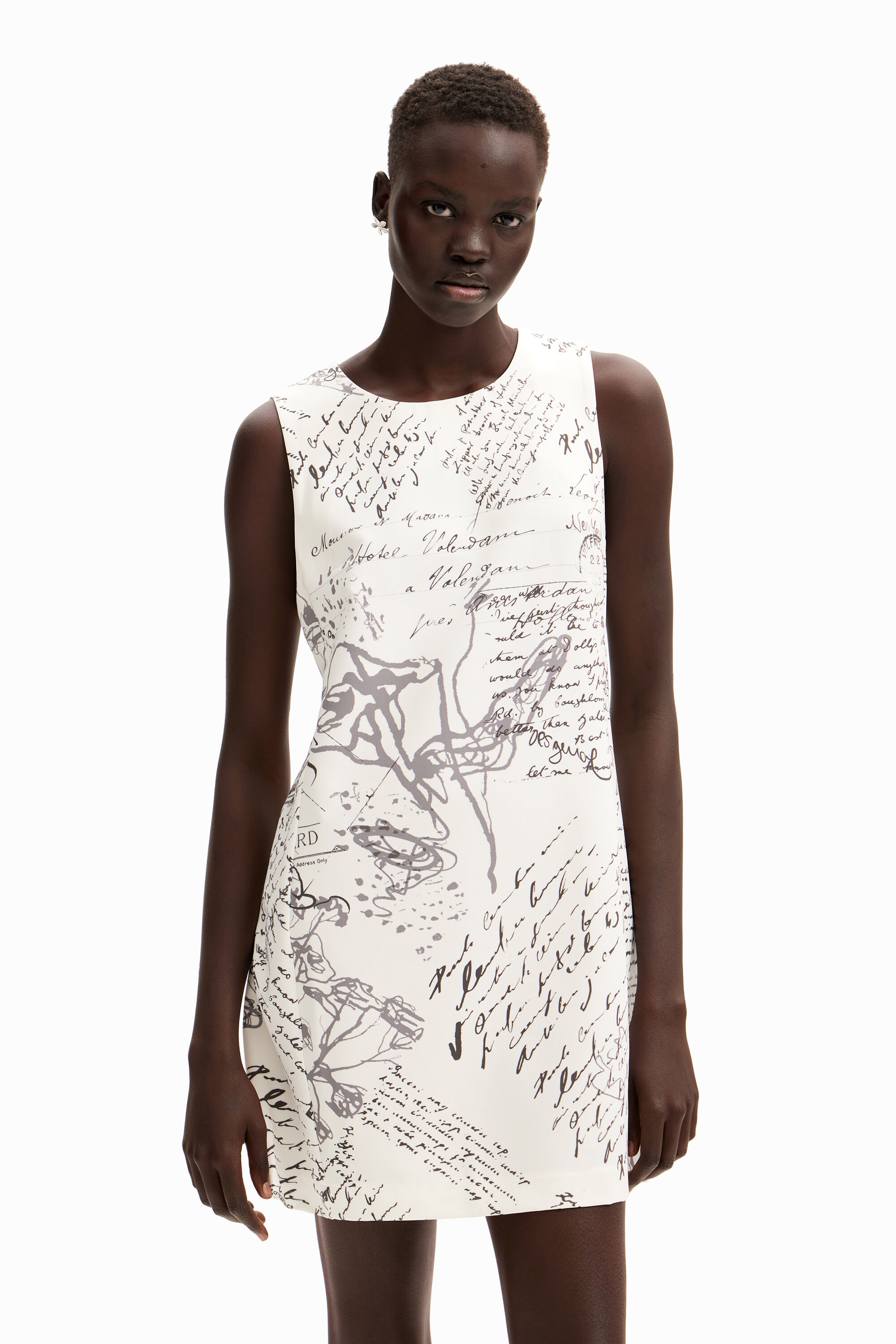 Letter print midi dress - WHITE - M