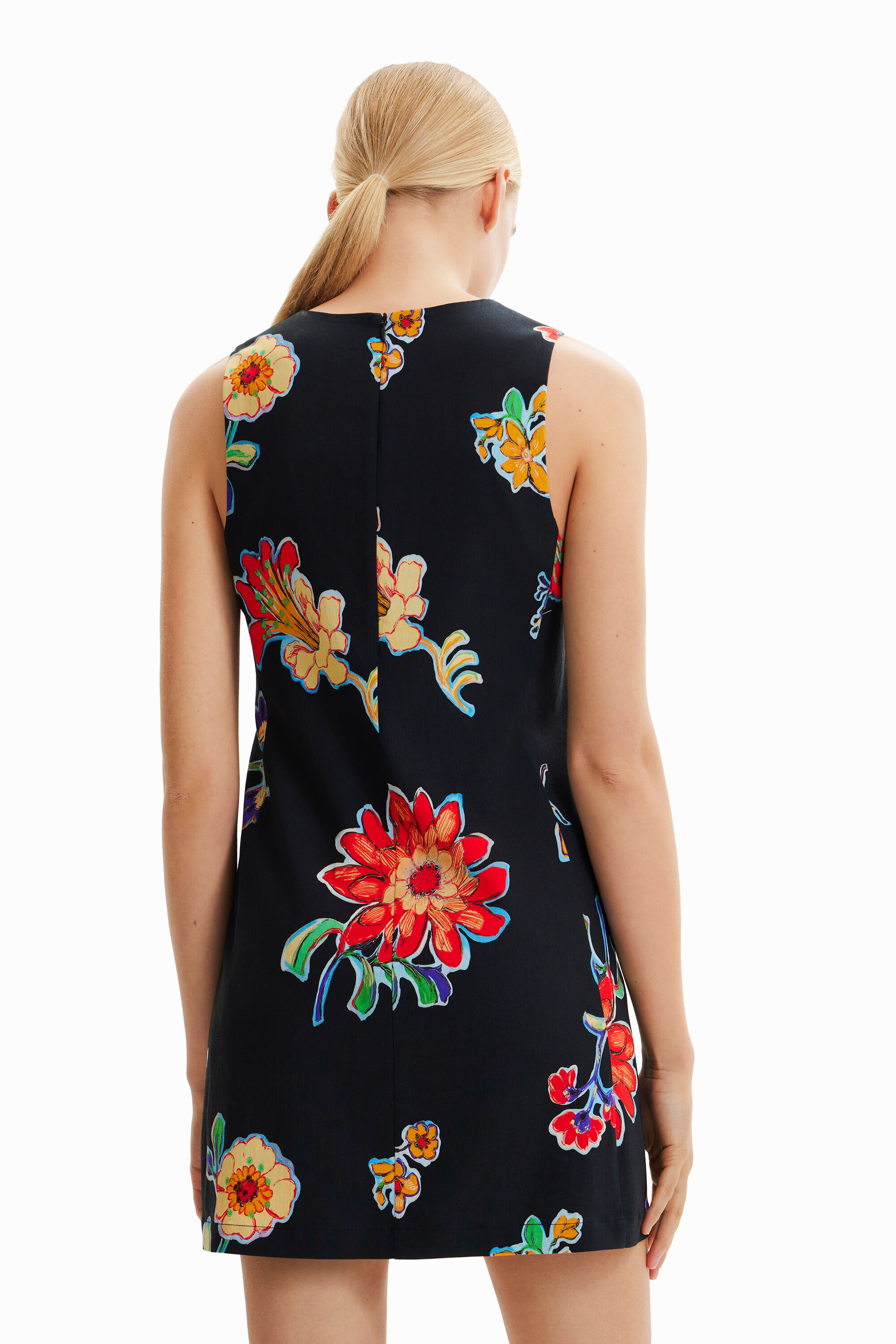 Shop Desigual Short Slim Floral Dress In Black