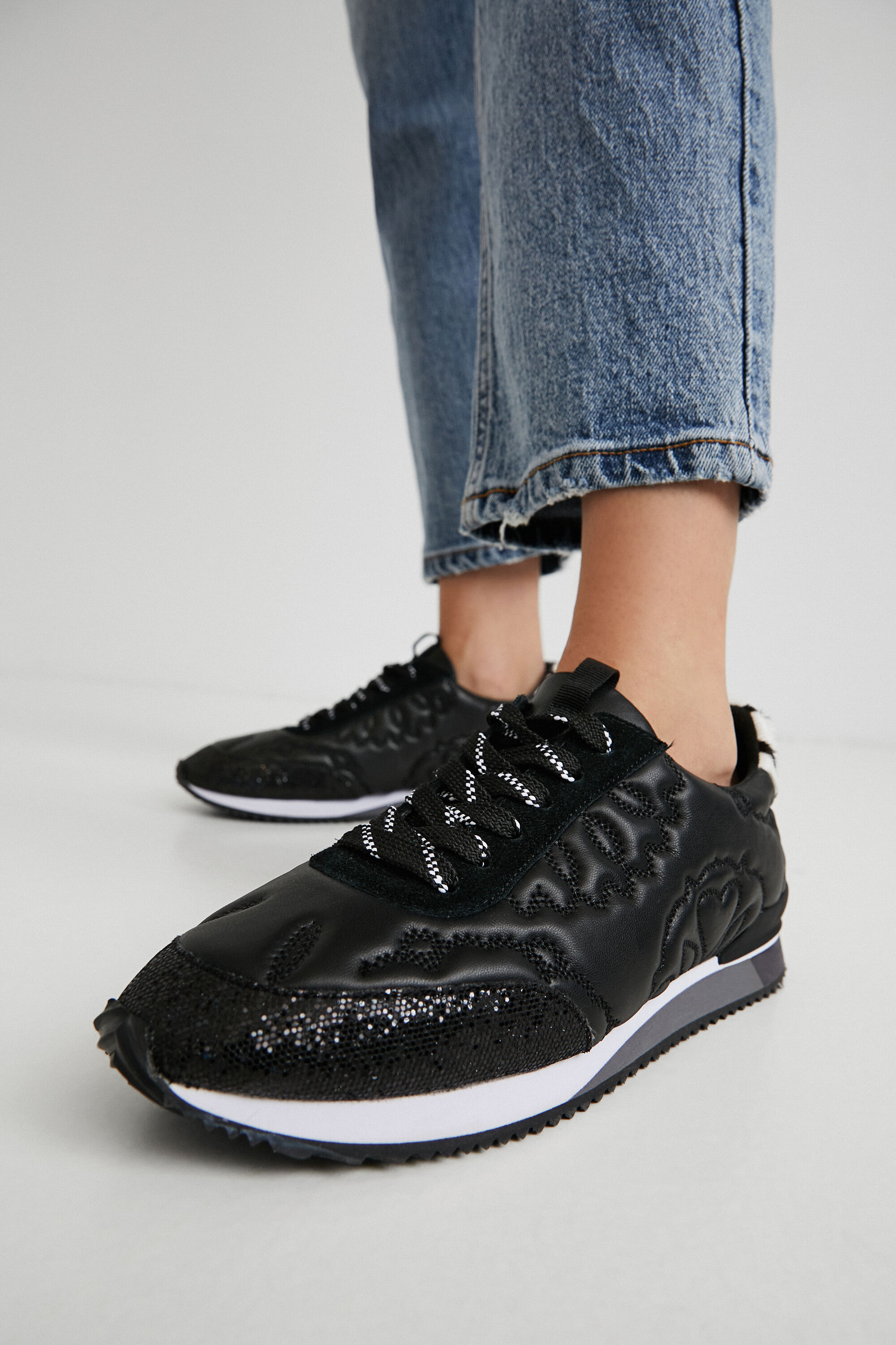 Shop Desigual Synthetic Leather Running Sneakers Embossed In Black