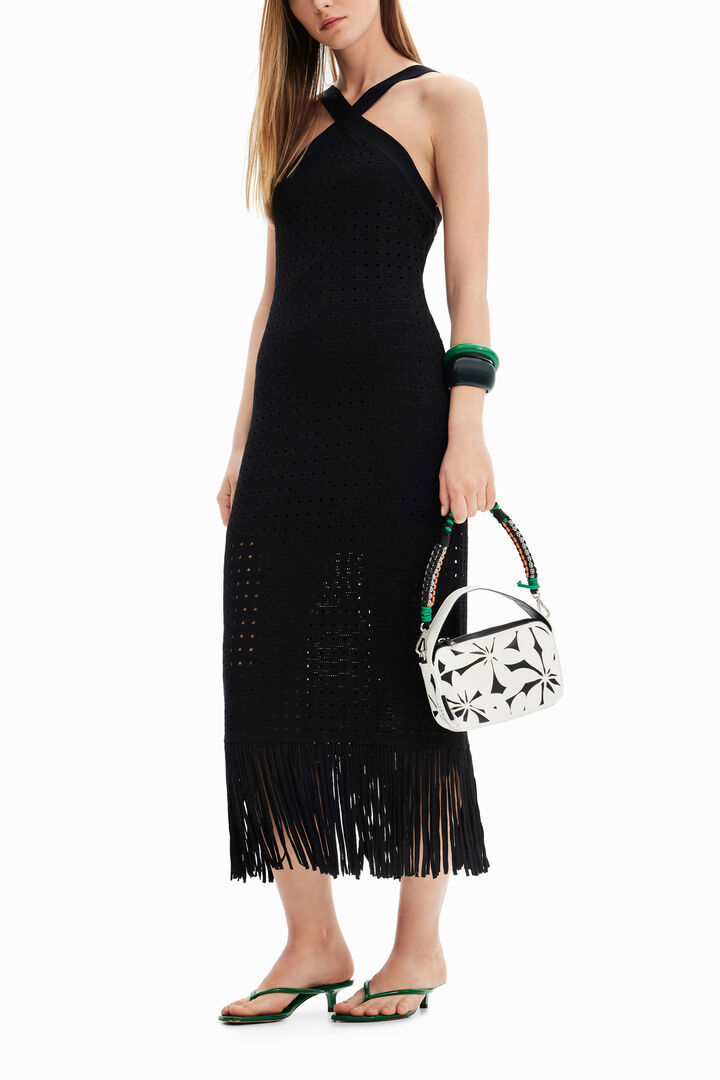 Fringed halter midi dress | Desigual