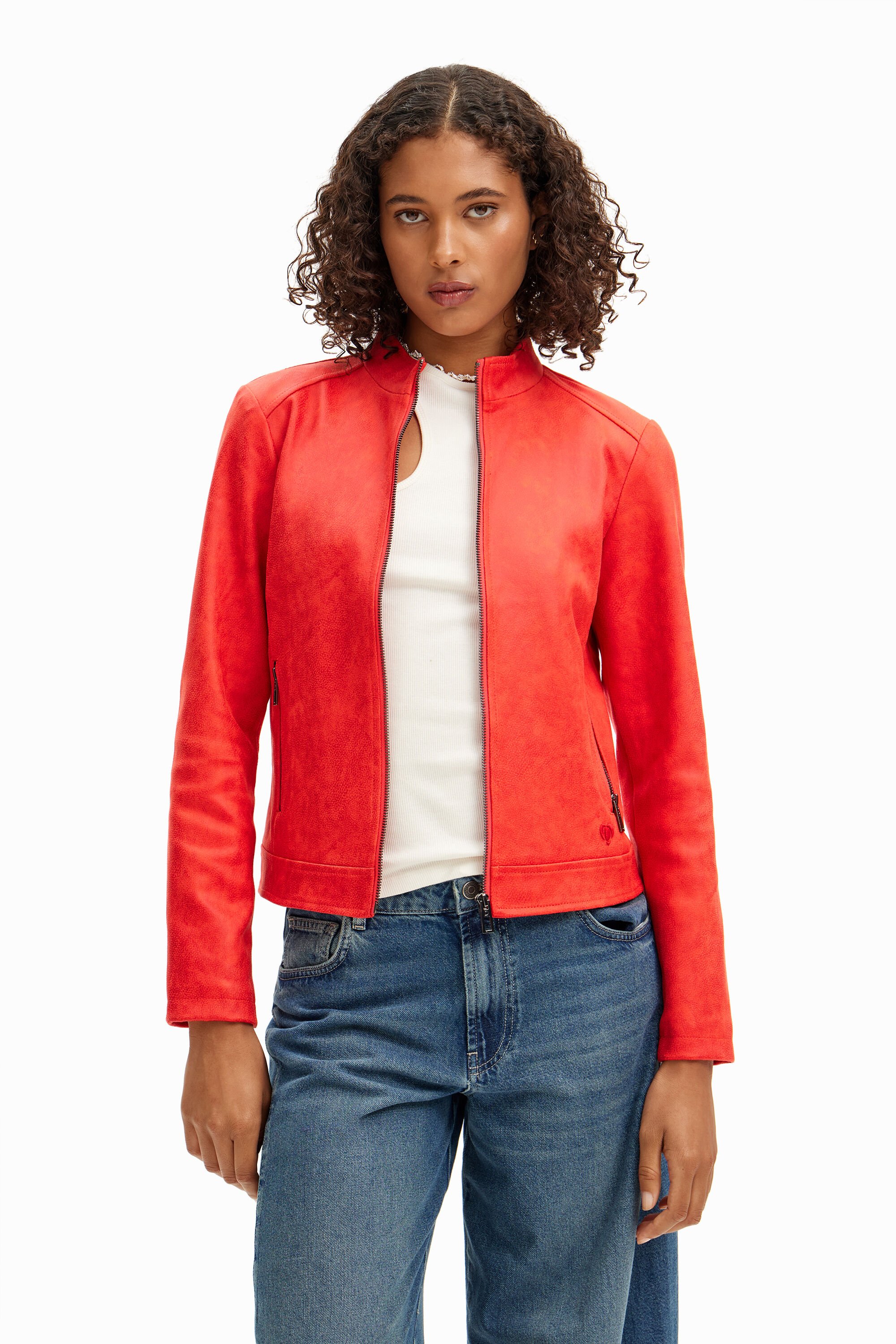 Cazadora polipiel roja mujer outlet