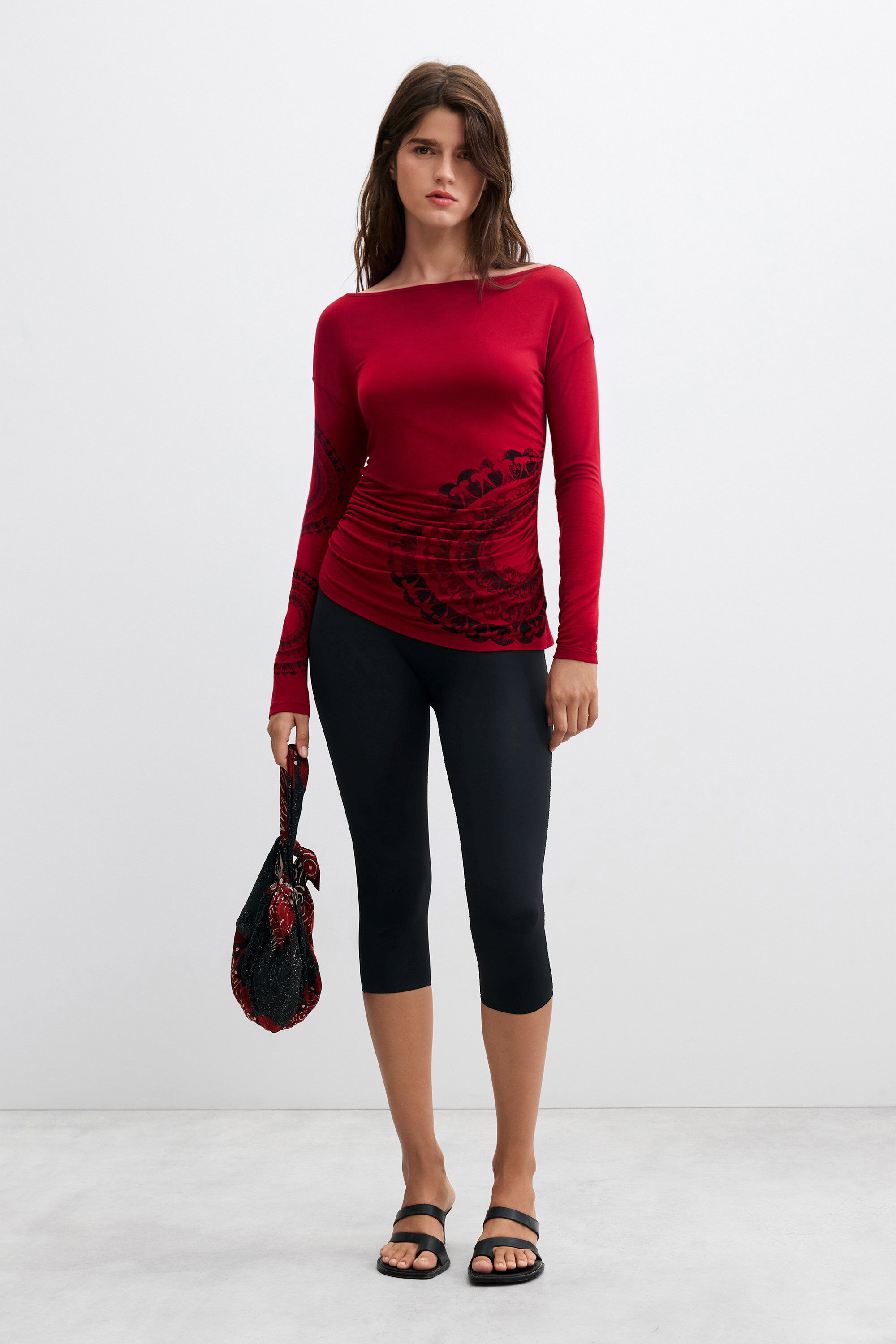 vintage T-shirt met lange mouwen met print - RED - S