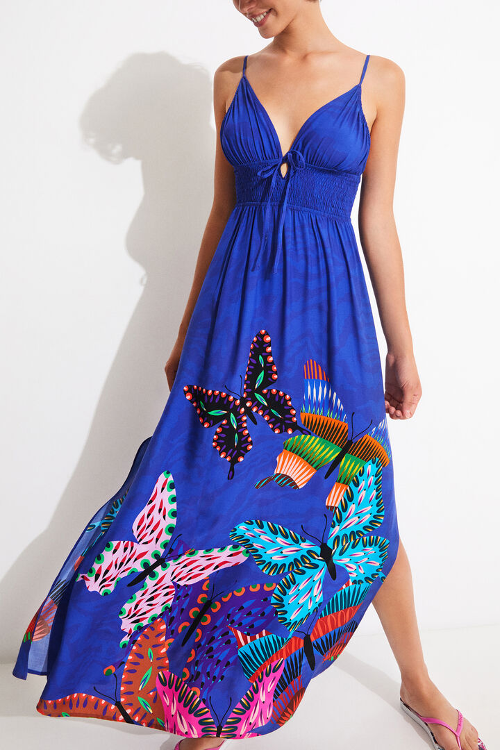 Maxi vestido sostenible mariposas | Desigual