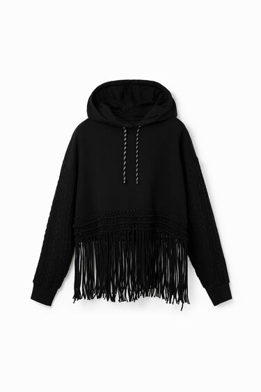 Sudadera oversize capucha flecos | Desigual