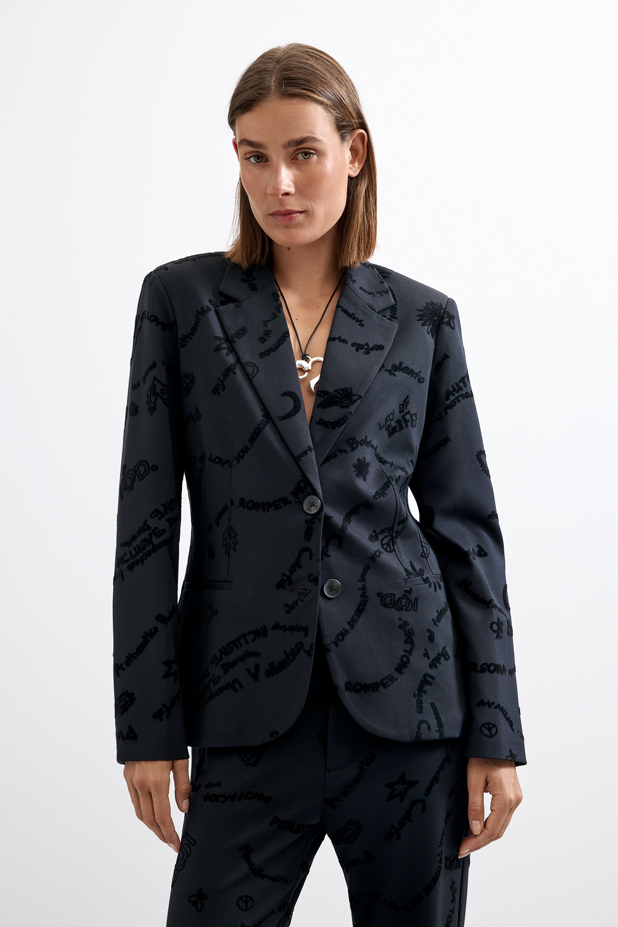 Desigual, Abrigo Tejido Fluido, Negro