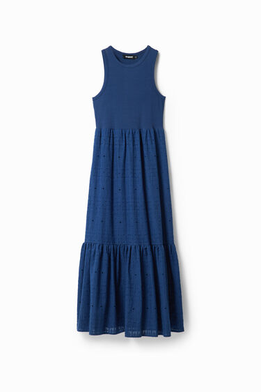 Vestido largo combinado bordado | Desigual