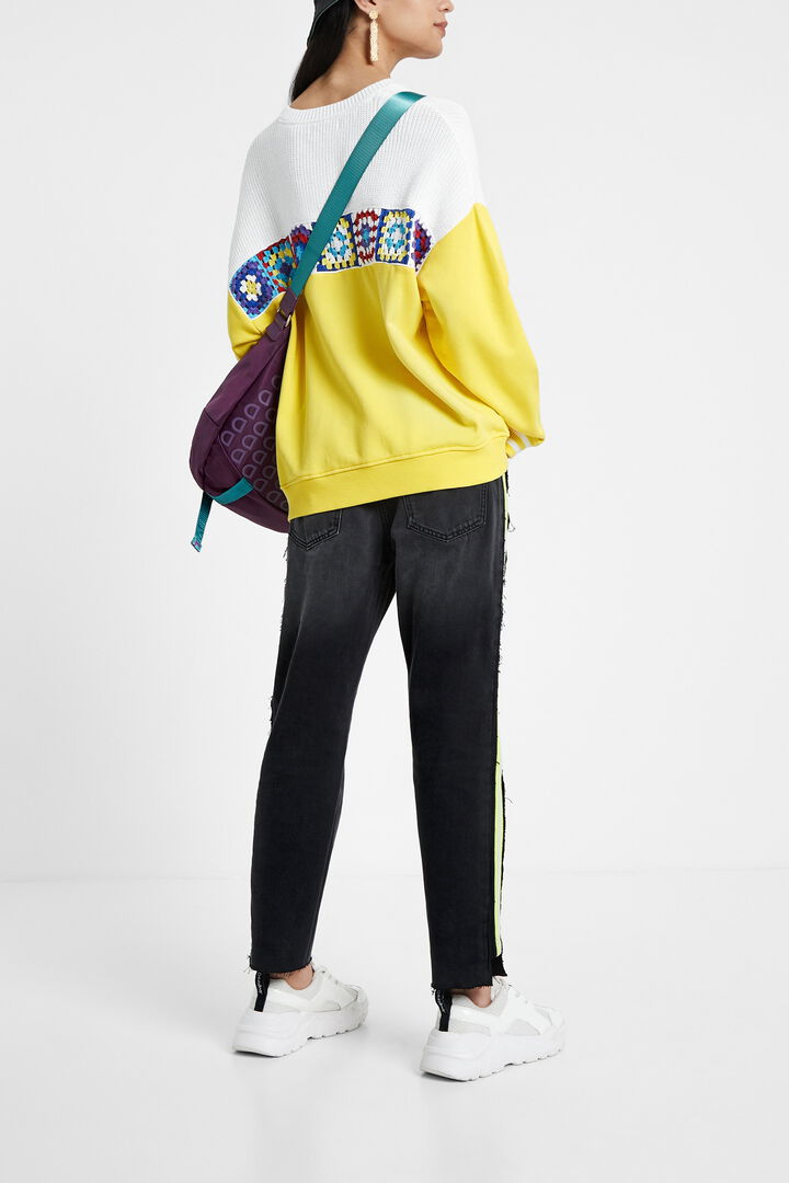 Sweat-shirt patch en coton ouaté, tricot et crochet | Desigual