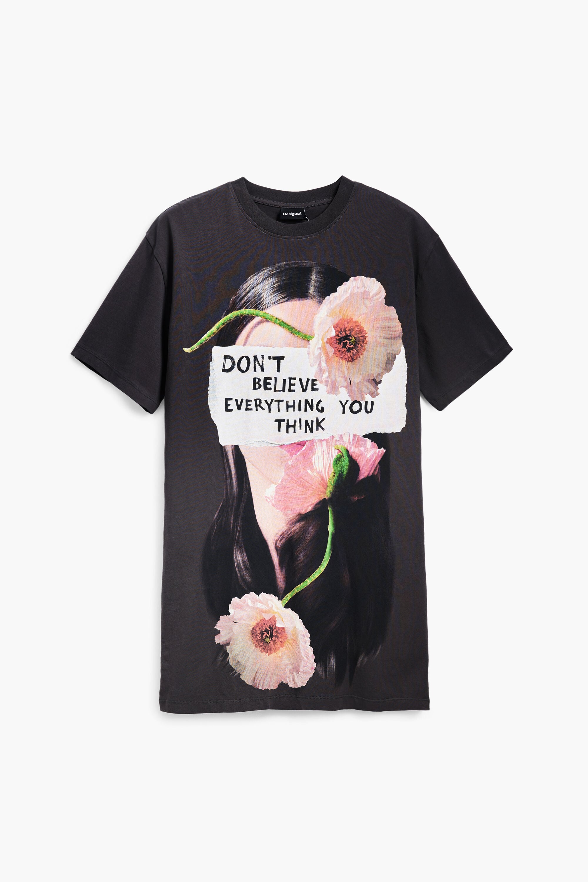Vestido estilo camiseta, Algodon, Negro, XLXXL