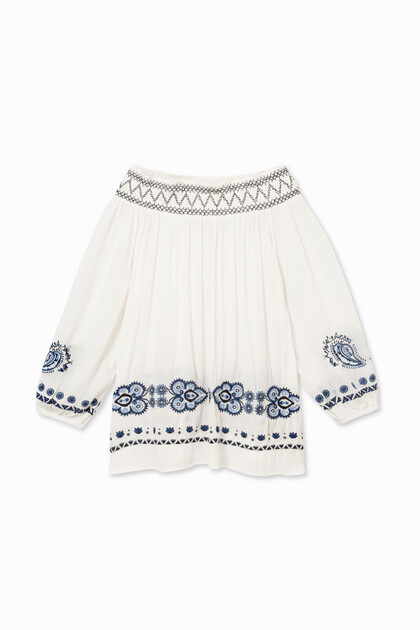 Stretch boat-neck blouse