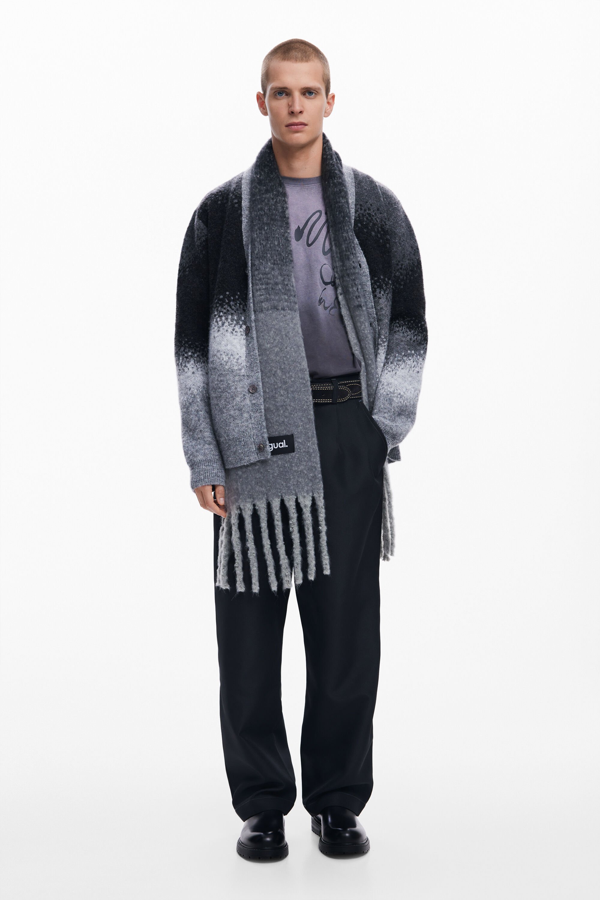 Desigual Gradient Knit Cardigan In Black