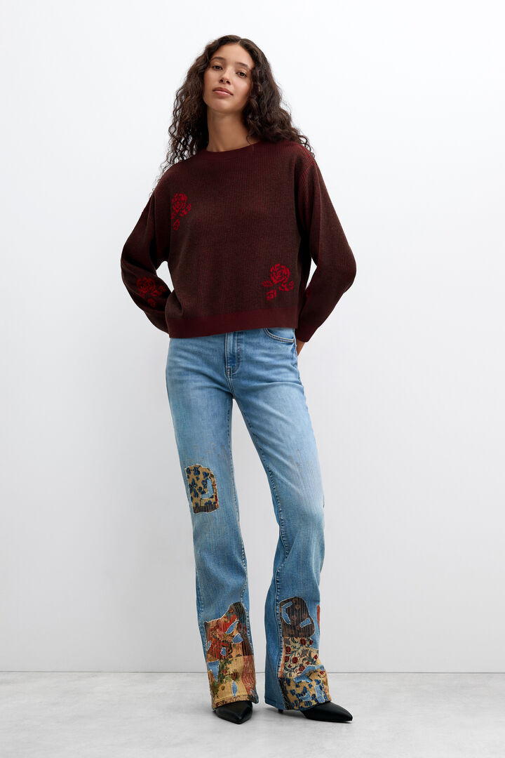 pull en maille fine &agrave; fleurs
