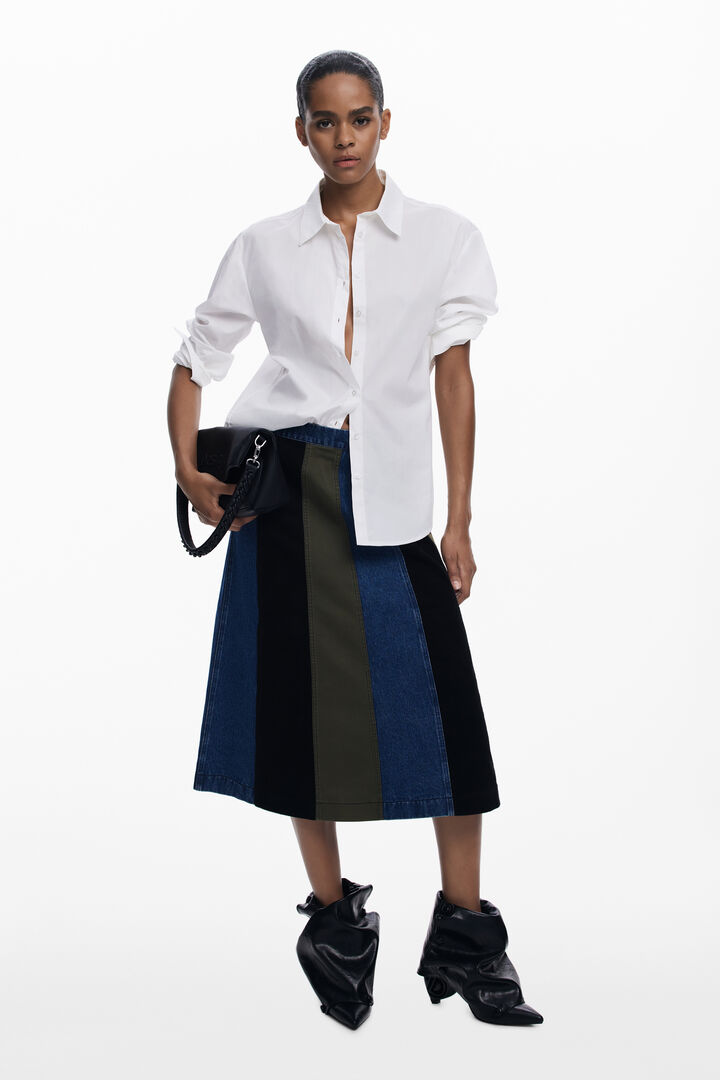 A-line patchwork midi skirt