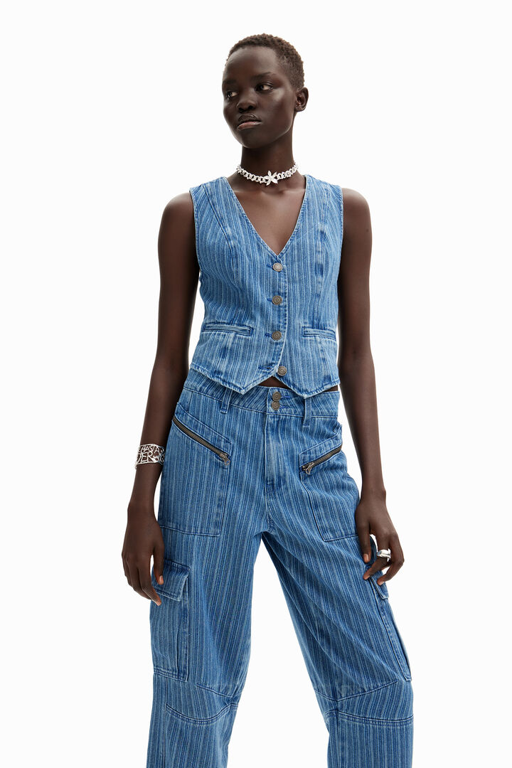 Striped denim cargo pants. | Desigual