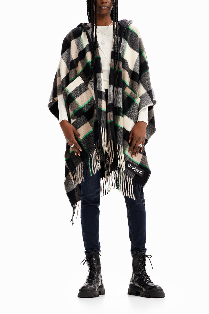 Plaid hooded poncho | Desigual