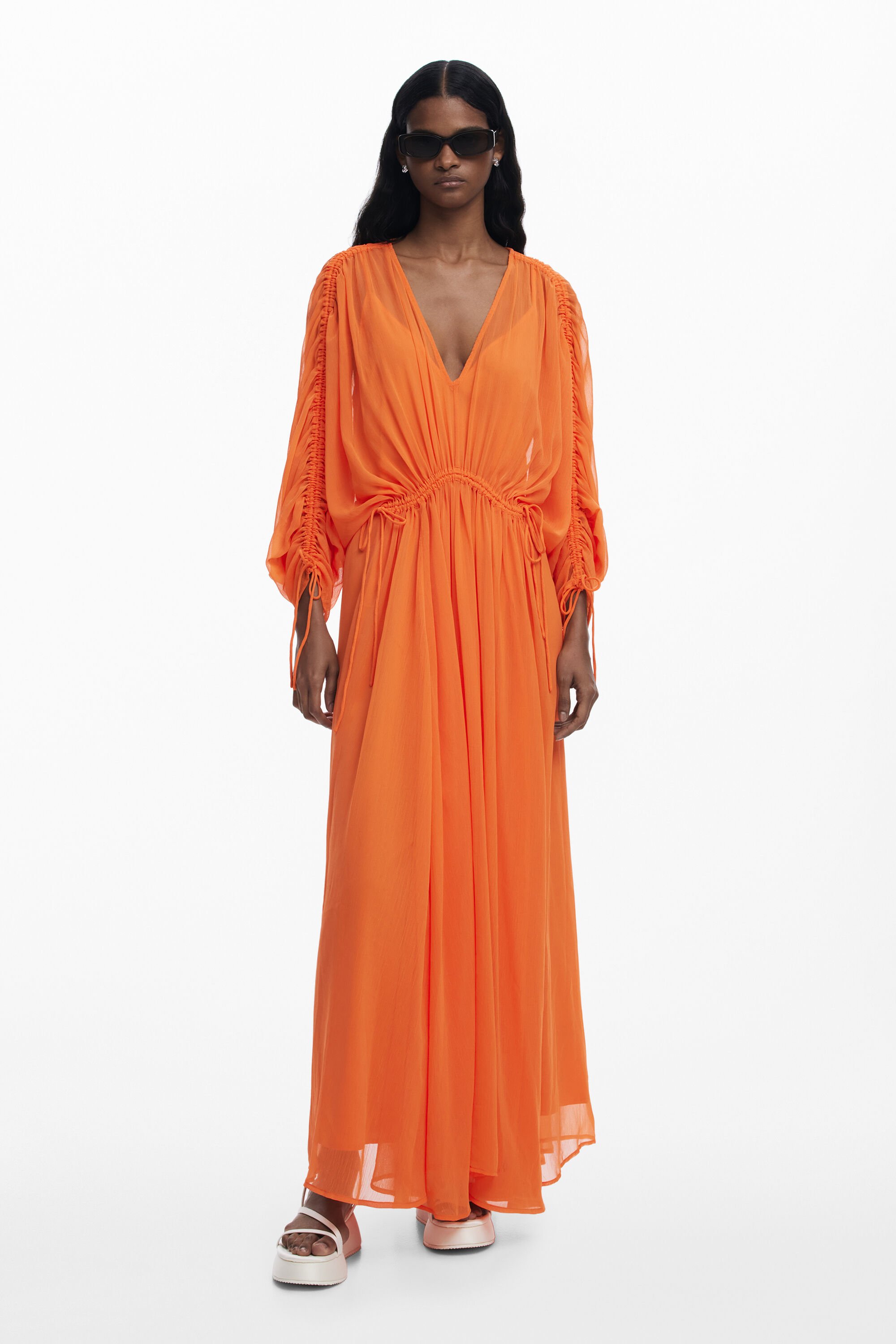 Desigual Long Sleeve Maxi Dress In Orange