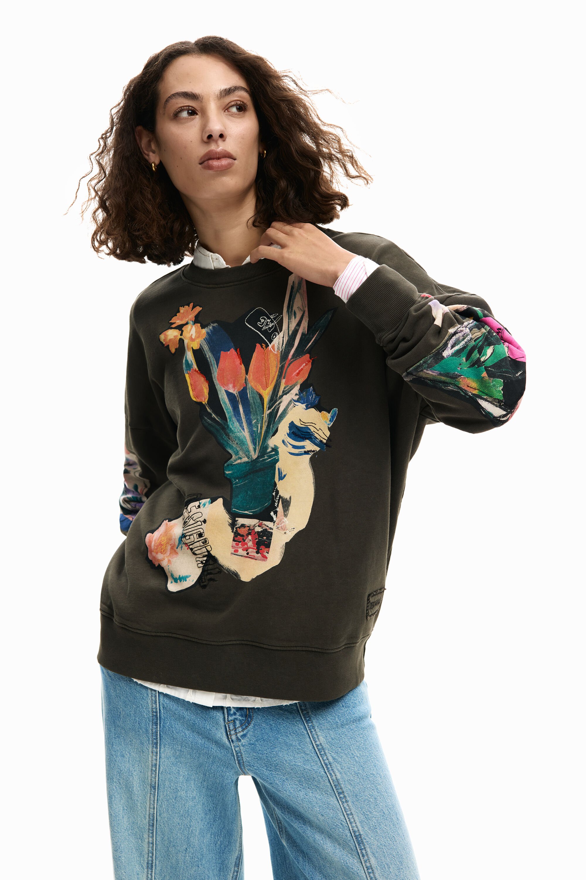 Desigual, Collage-Sweatshirt mit Zeichnung, Damen, Baumwolle, Schwarz, XS