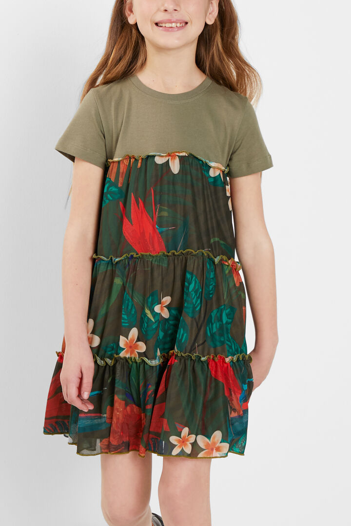 Vestido camisetero volantes flores | Desigual