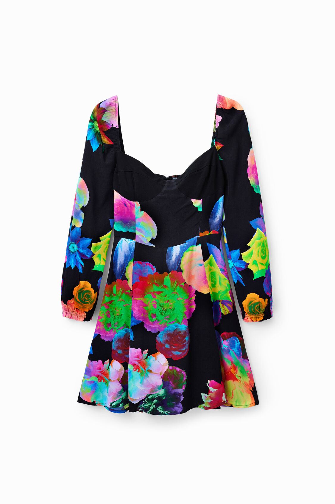winnaar Koning Lear Alfabet Korte wijd uitlopende jurk met bloemen voor dames | Desigual.com