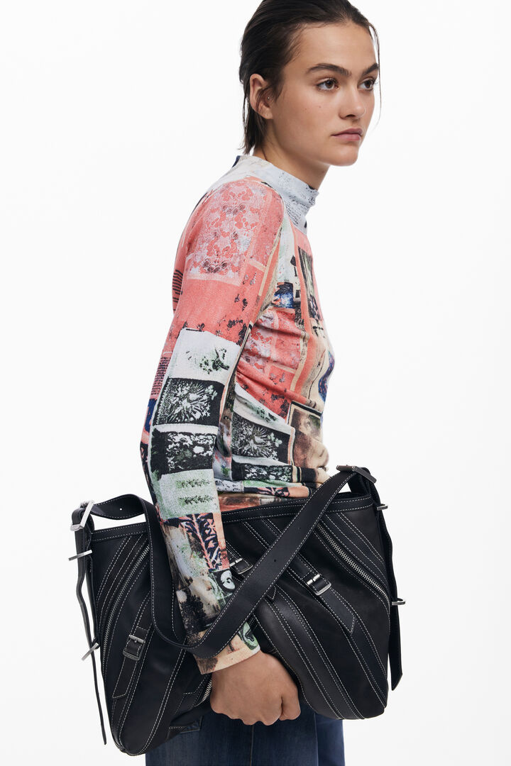 Bolso efecto piel hebillas mediano | Desigual