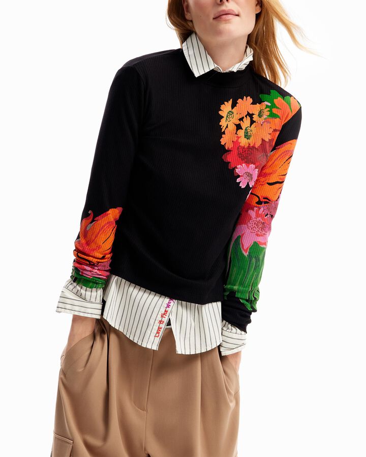Shirt gerippt Blumen | Desigual