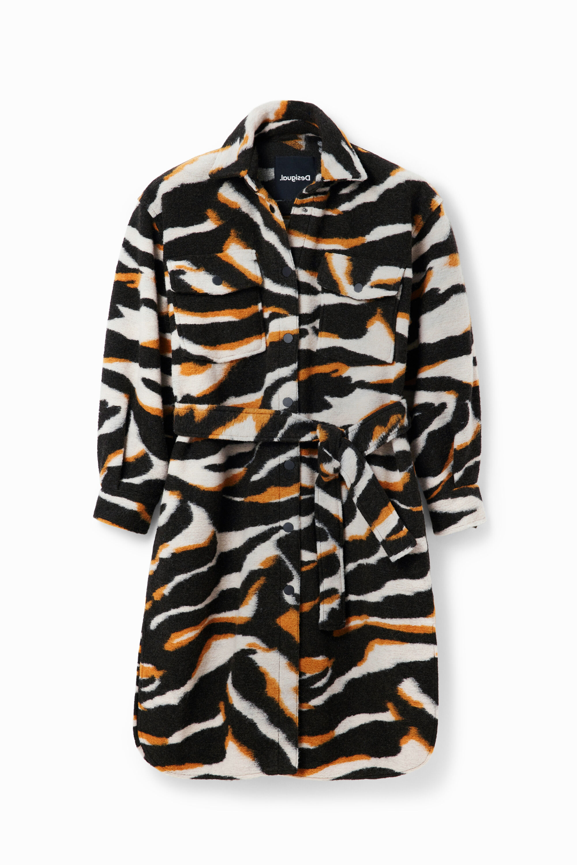 Lange jas in shacket stijl met zebraprint