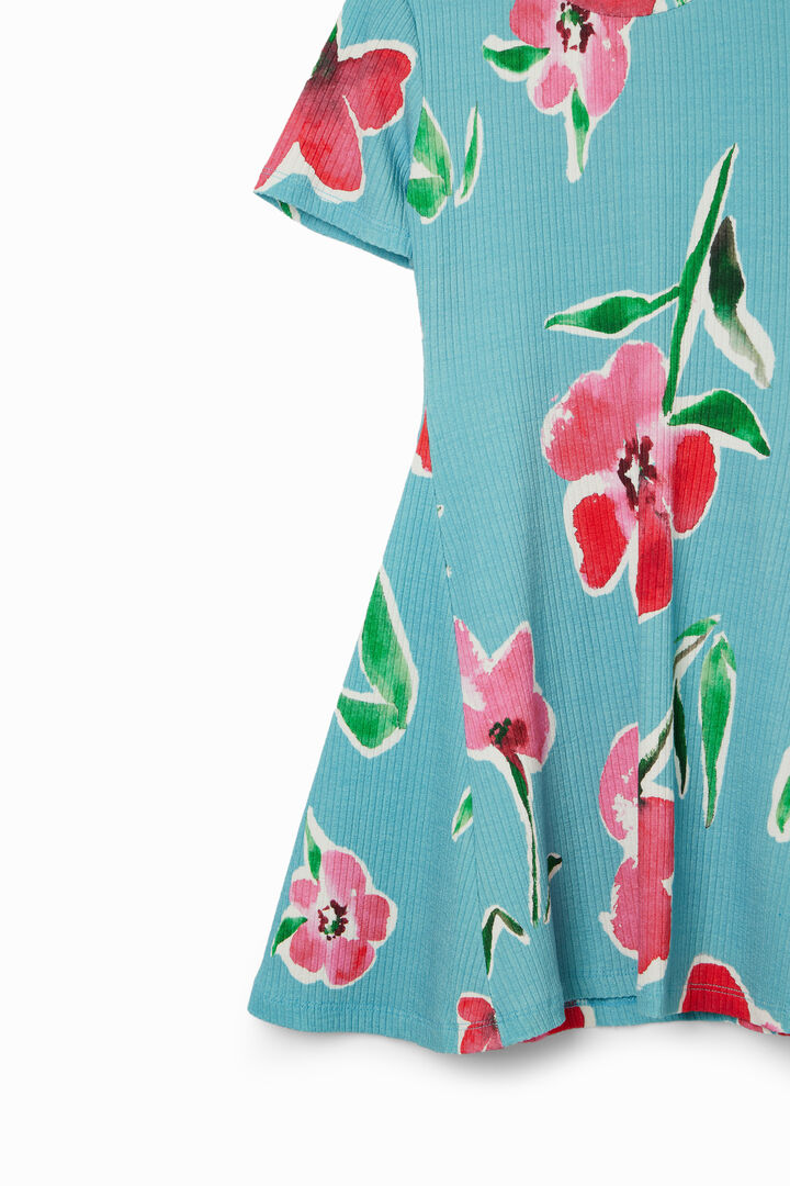 Vestido corto canalé flores | Desigual