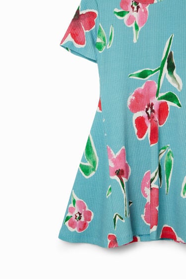 Krótka sukienka z dzianiny prążkowanej w kwiaty | Desigual