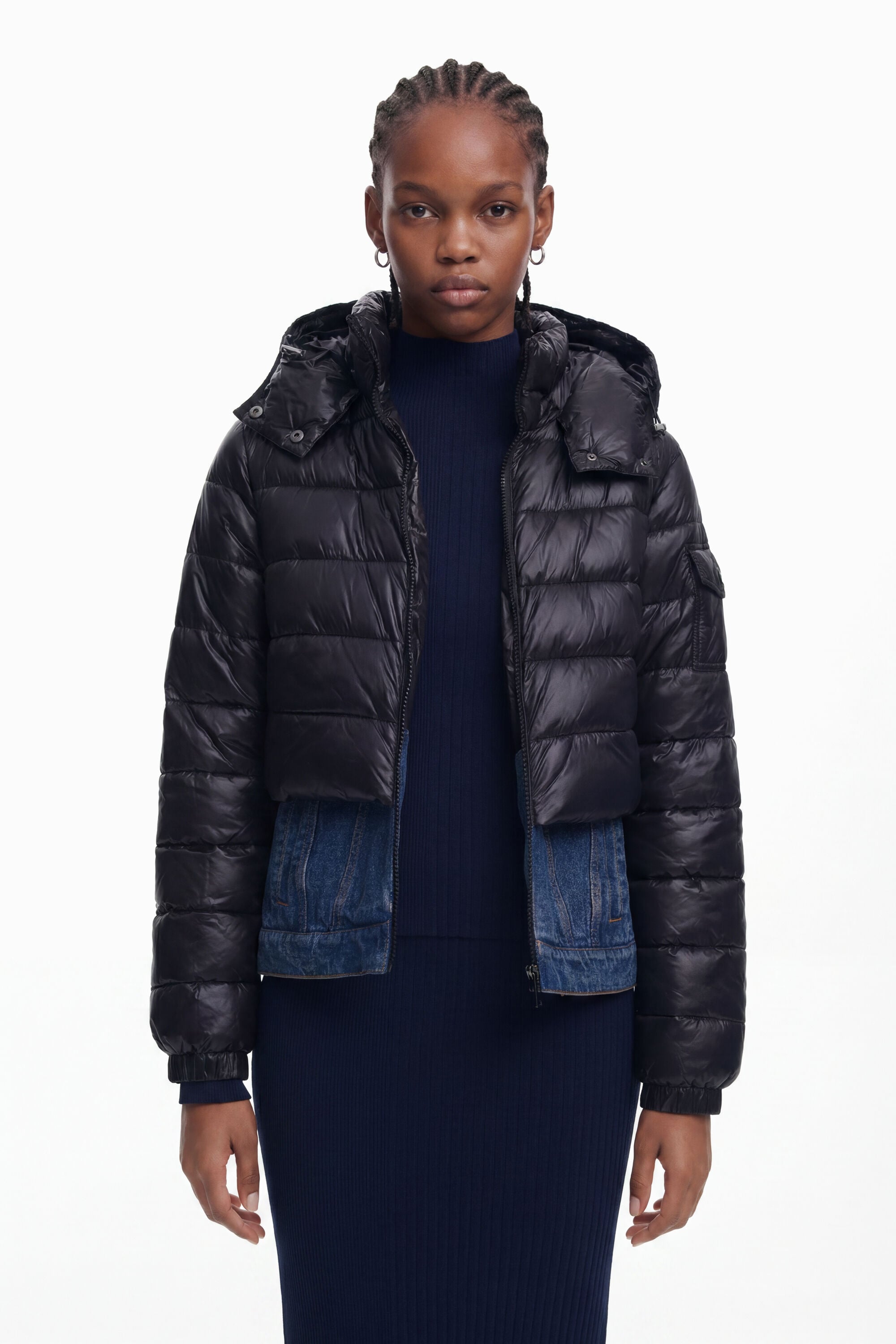 Combined short padded coat - BLACK - L