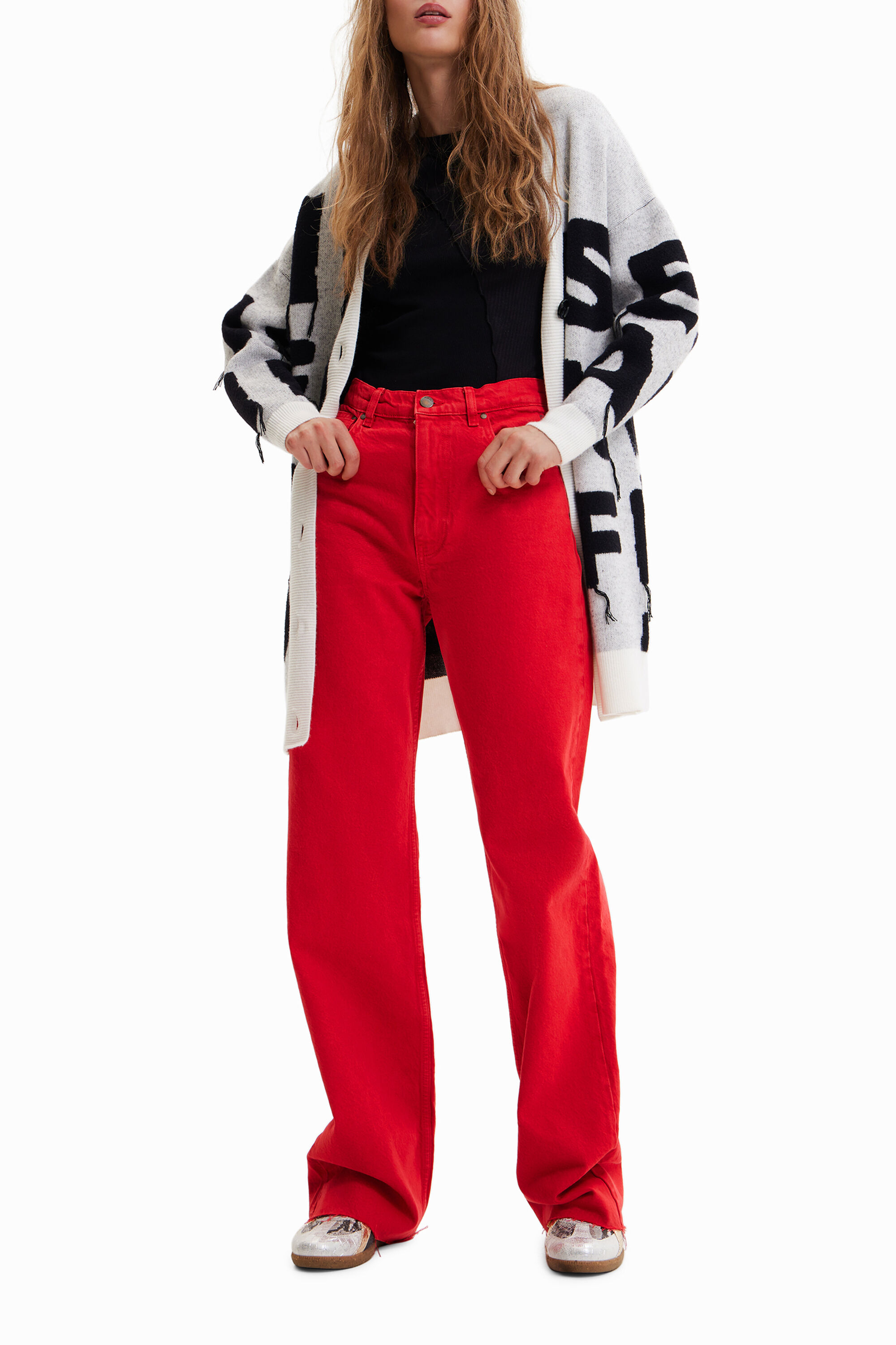 Red cheap cropped jeans