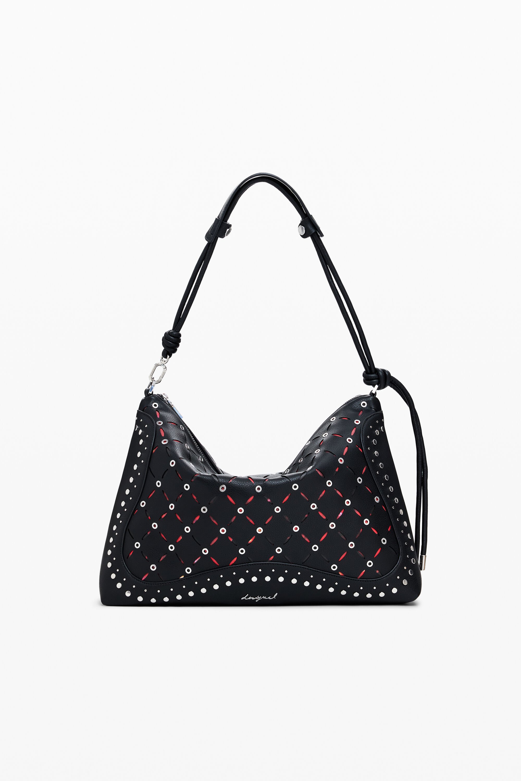 Desigual Middelgrote geperforeerde tas met leerlook - BLACK
