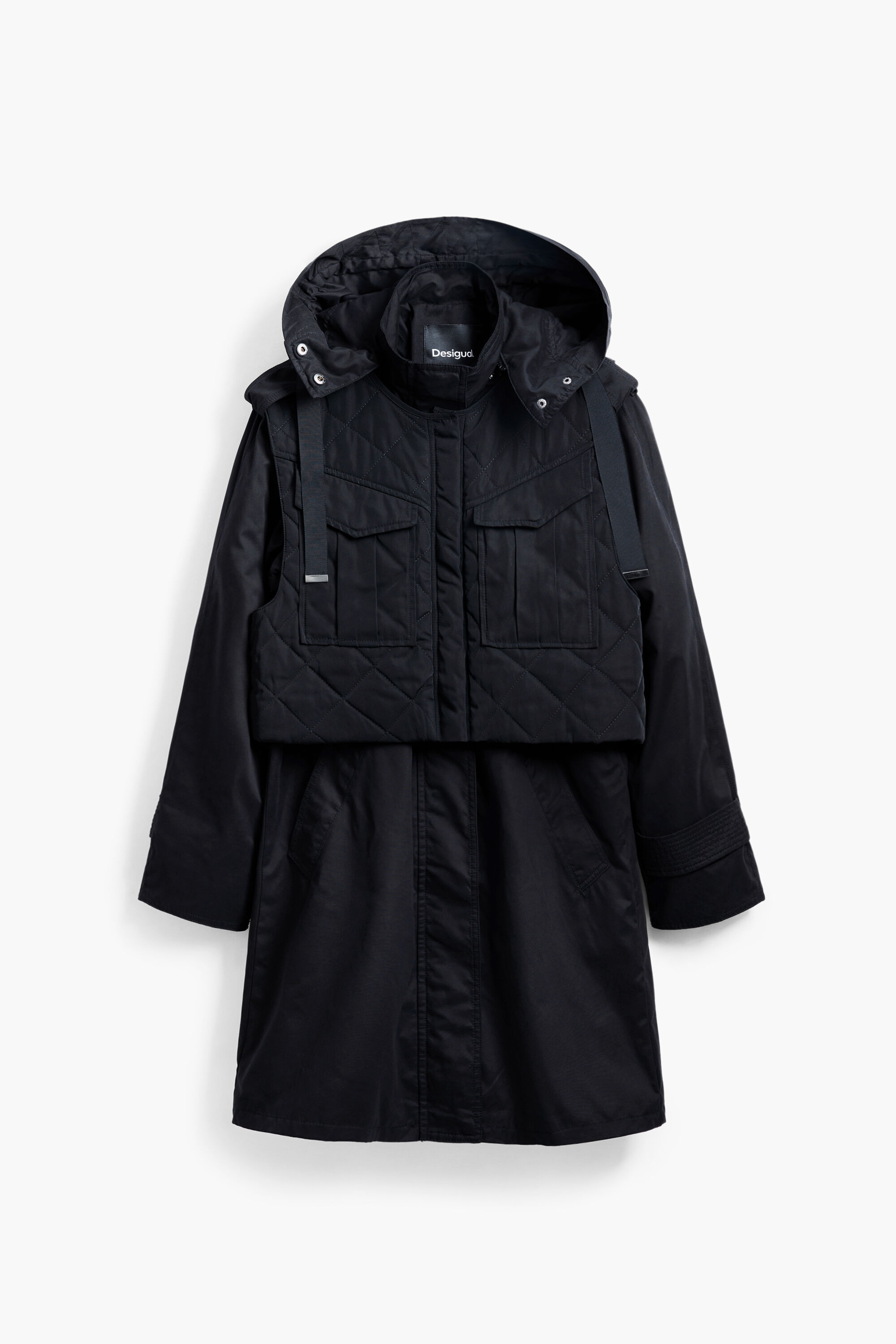 Desigual, Parka 2 en 1, Negro