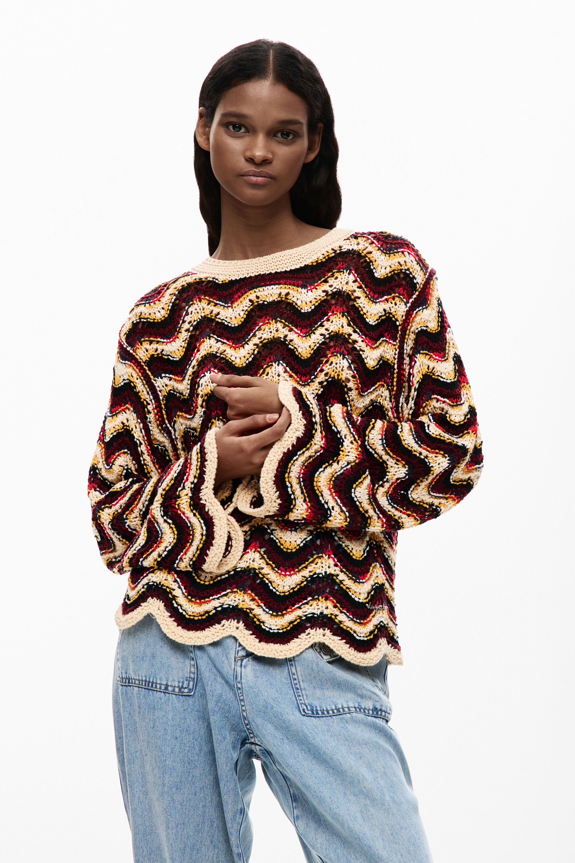 Desigual, Häkeln-zickzack-pullover, GrüN, S