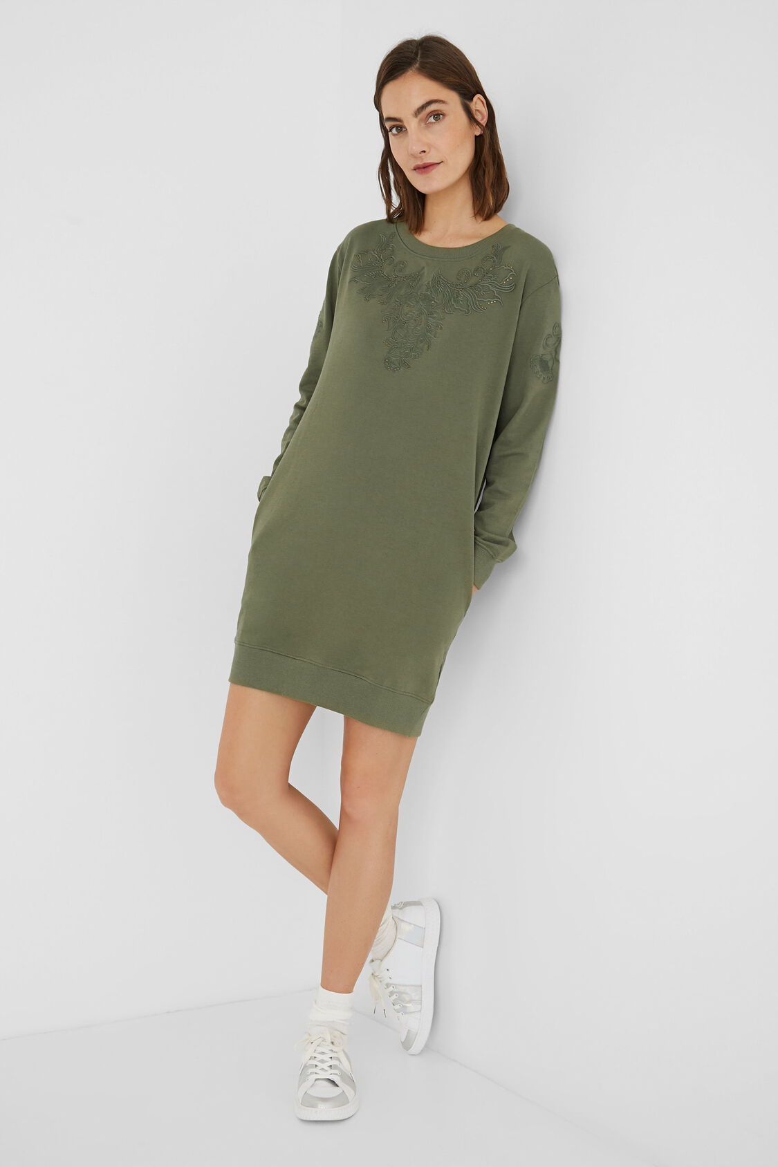 embroidered sweatshirt dress