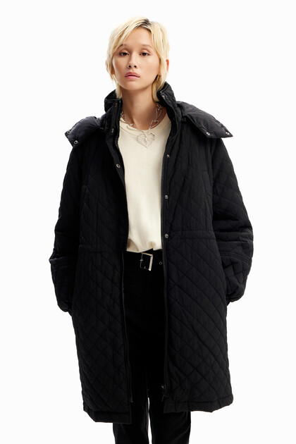 Puff-sleeve quilted coat