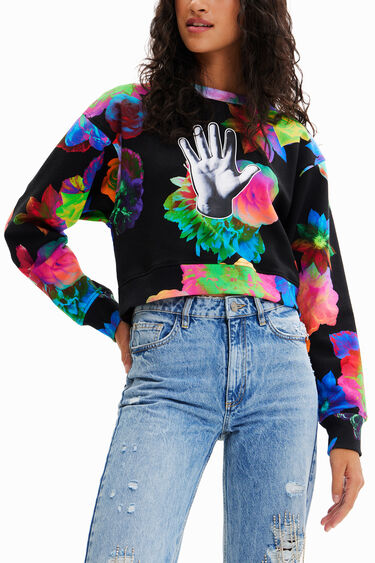 Sudadera corta flores mano | Desigual
