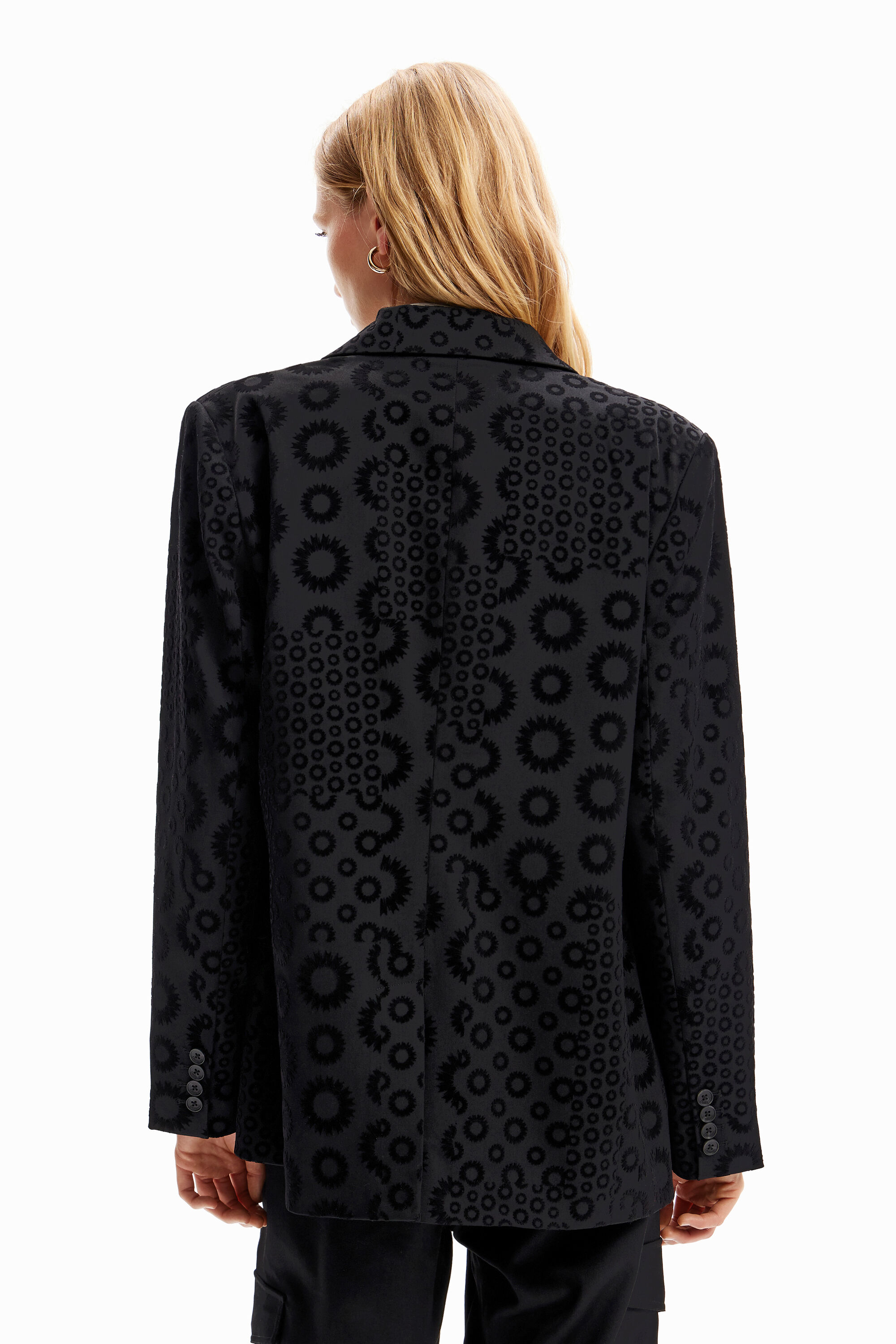 Shop Desigual Geometric Flocked Blazer In Black