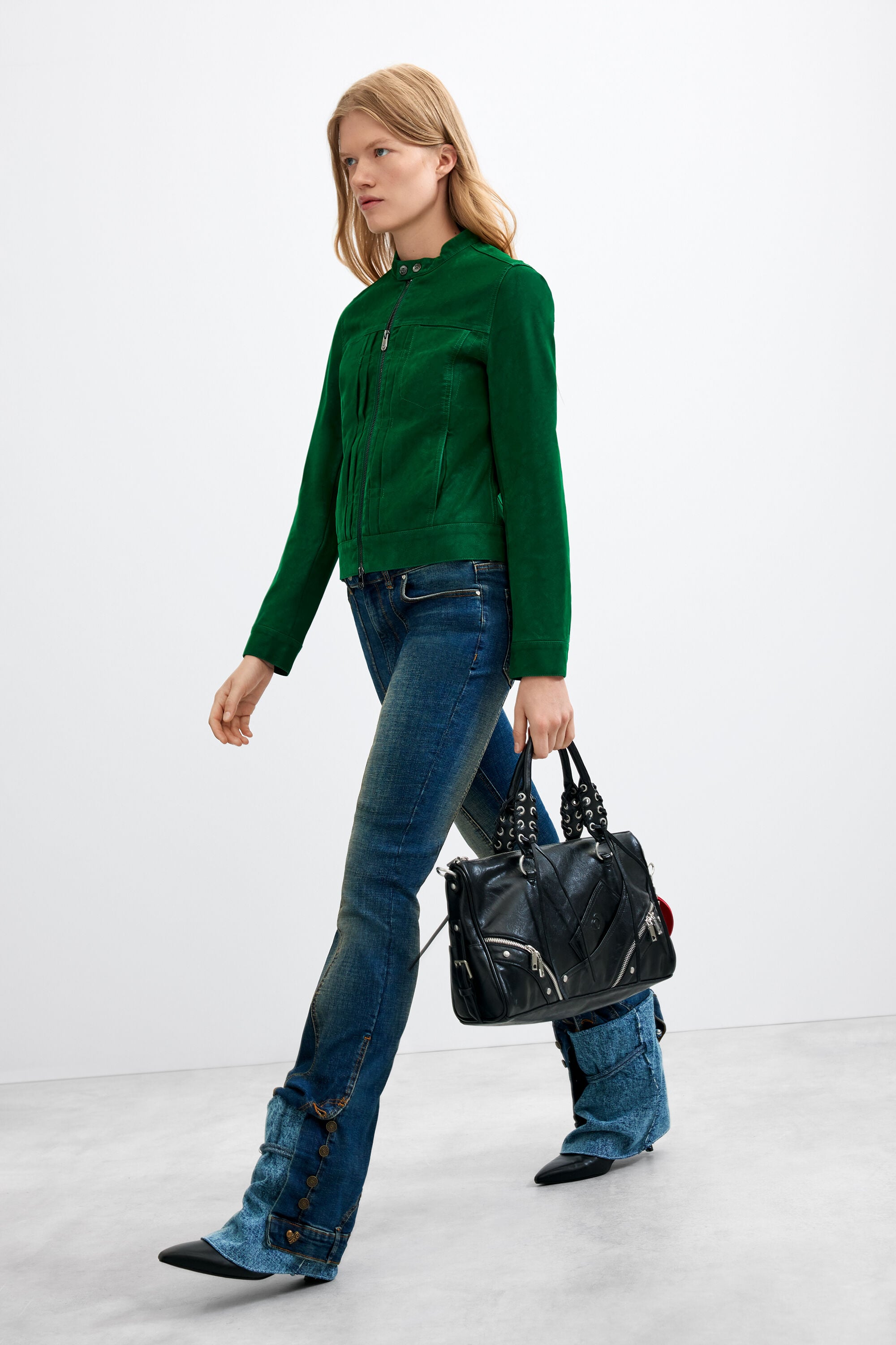 Short Faux Leather Jacket green Women's I Desigual.com