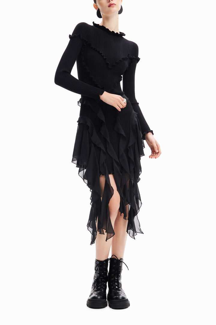 María Escoté ribbed ruffle dress | Desigual