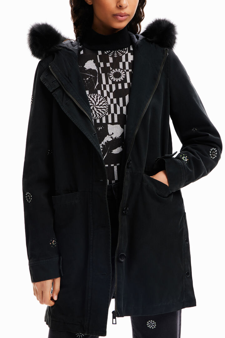Embroidered hooded parka | Desigual
