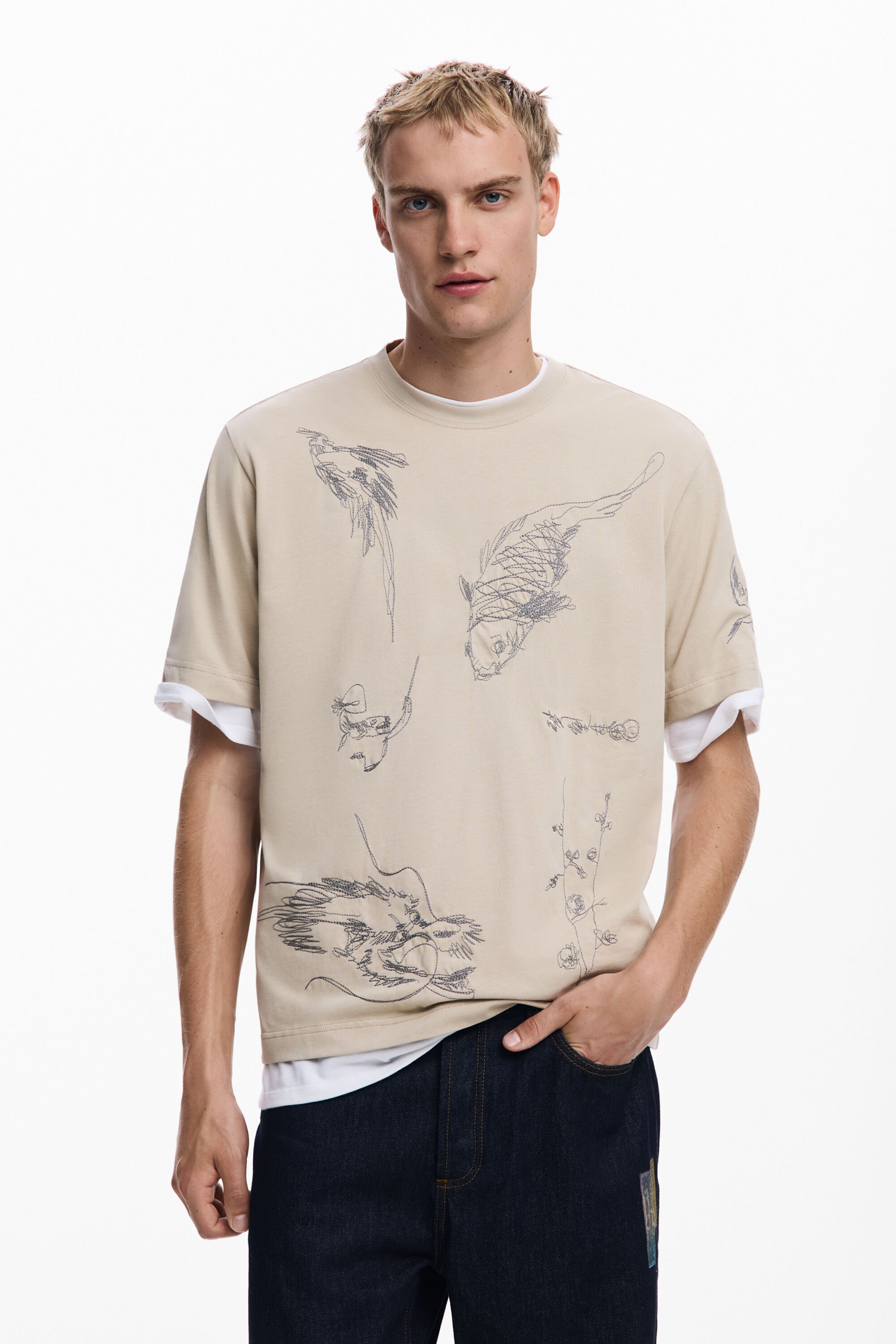 Desigual T-shirt met tekeningen van een karper - BLACK