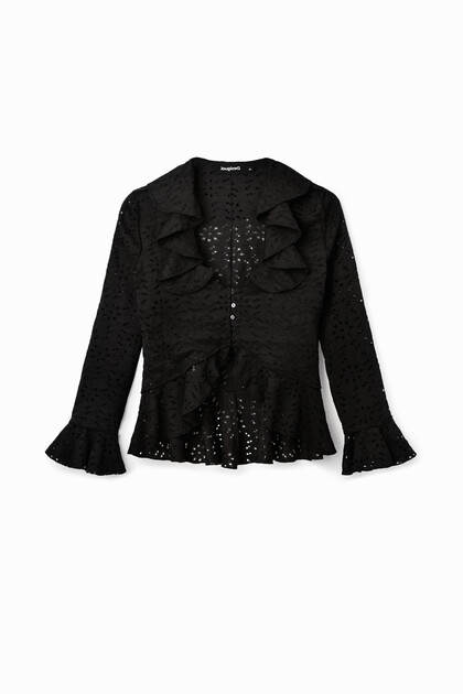 Blusa a maniche lunghe con volant