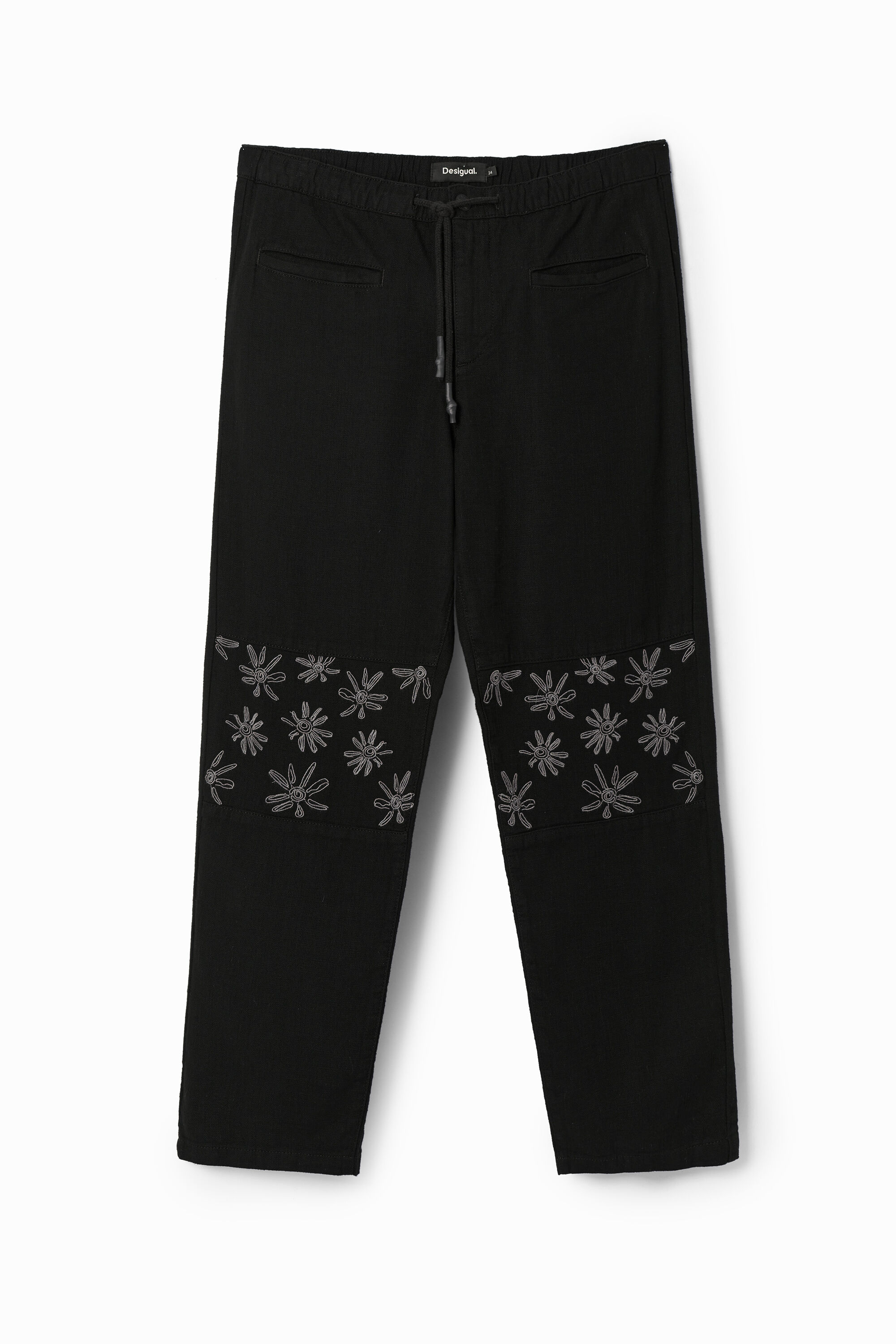 Pantalón con detalles florales - BLACK - 32