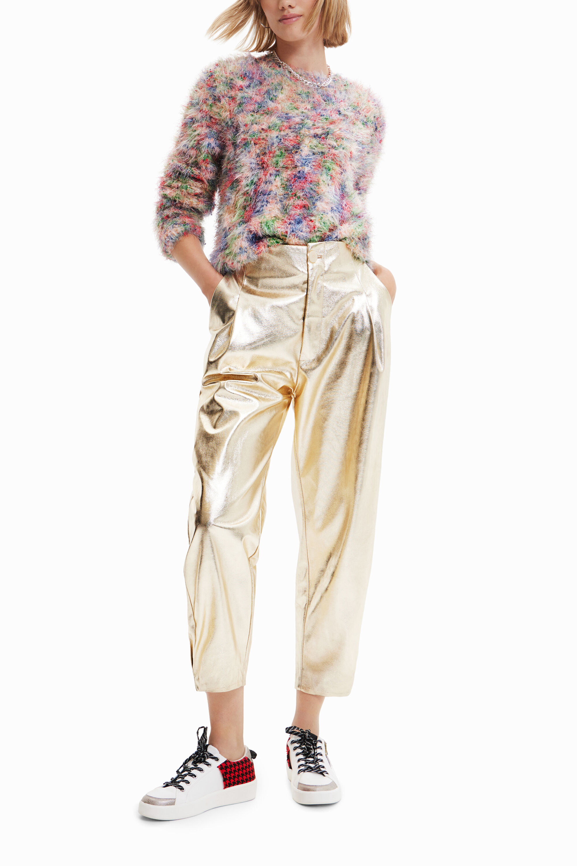 Zara gold trousers sales